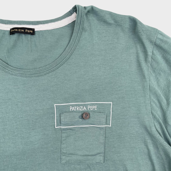 Patrizia Pepe Short Sleeve Blue Green Pocket Logo T Shirt Women's Size XL - Picture 2 of 12